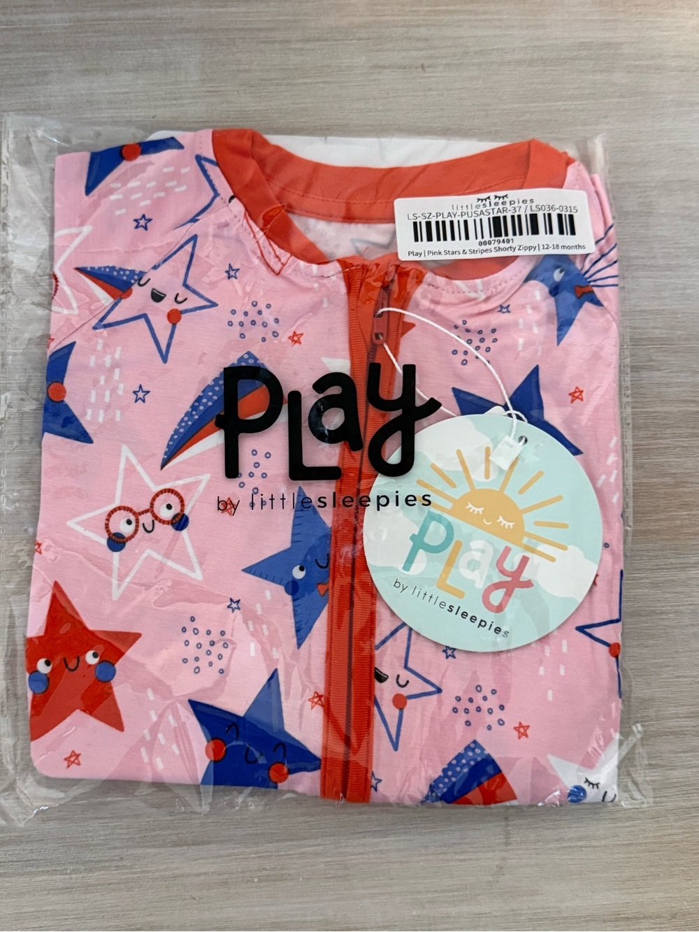 Little Sleepies PLAY Pink Stars & Stripes Shorty Zippy NIP 12-18M bamboo
